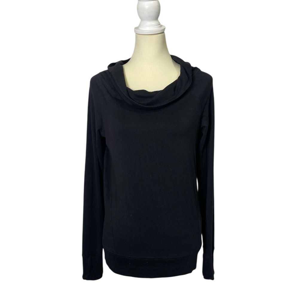Athleta Black Funnel Cowl Neck Tencel Knit Tunic W/ Thumbholes Women's Size XS
